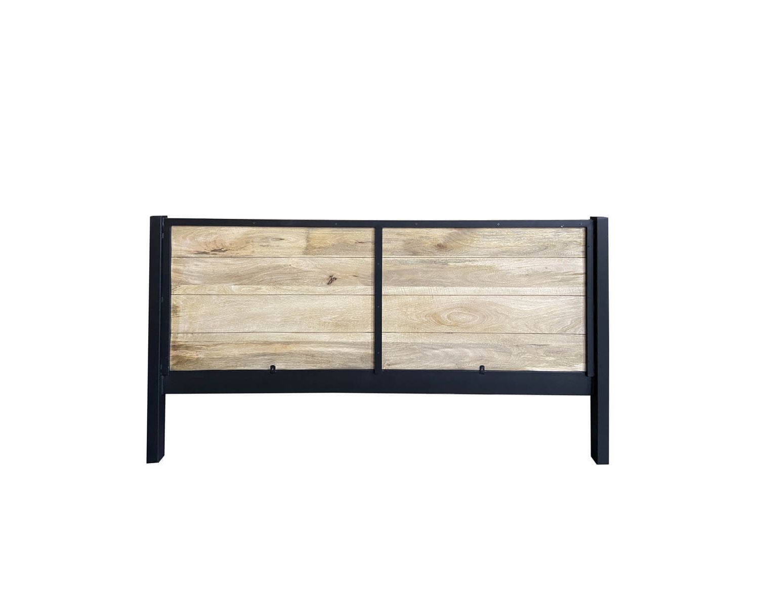 Letto king size in stile industriale "Atelier" in metallo nero e legno naturale