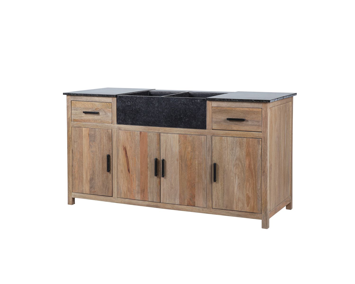 Lavello "Grand Chef" in legno massiccio e pietra 164 cm