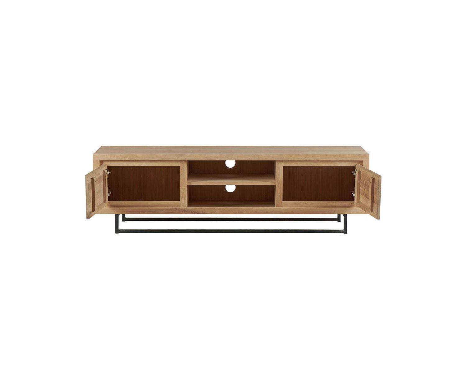 Elegante mobile TV "Ripley" a 2 nicchie e 2 ante in rovere e metallo