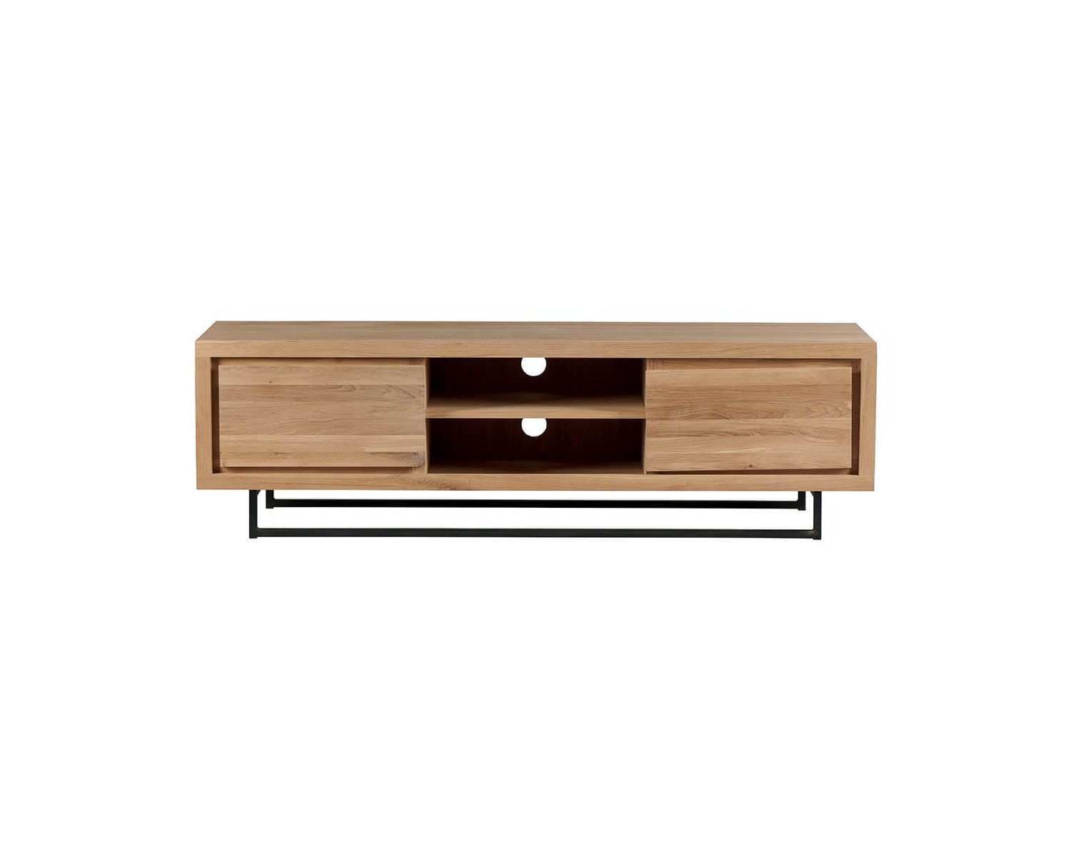 Elegante mobile TV "Ripley" a 2 nicchie e 2 ante in rovere e metallo