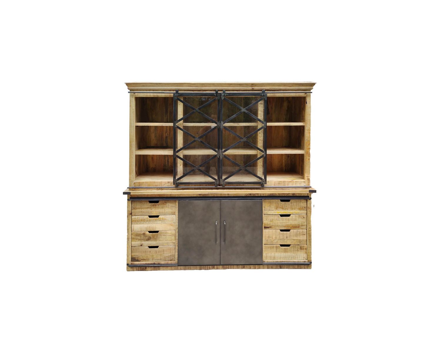 Armadio industriale per porcellane in metallo e legno "Caractère" con ante scorrevoli da 2 m