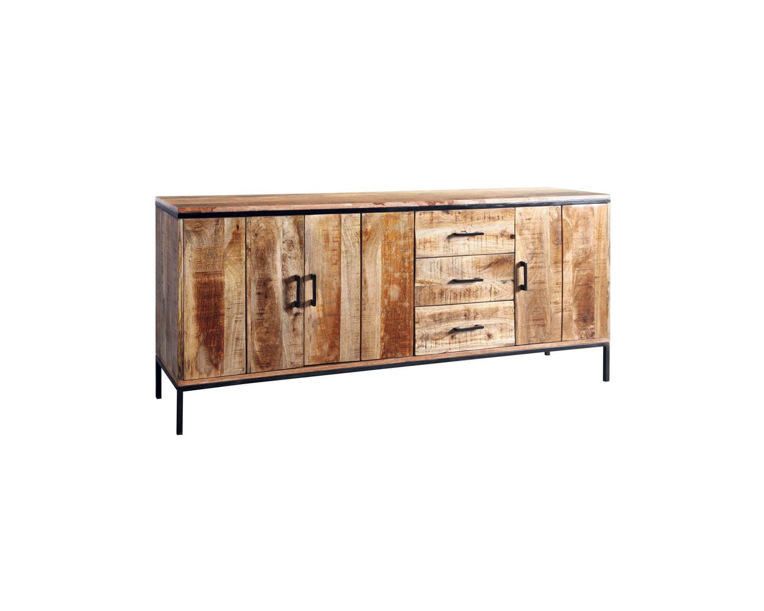 Grande credenza multigabinetto "Mango" in legno massiccio e metallo