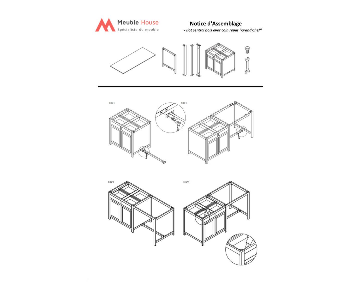 Isola cucina nera con zona pranzo "Grand Chef" in legno di mango e granito