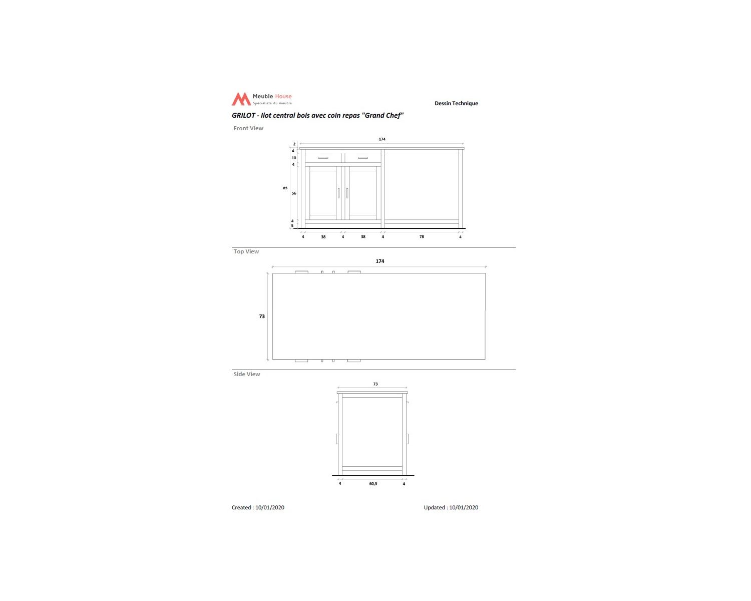 Isola centrale in legno e quarzo bianco con zona pranzo "Grand Chef