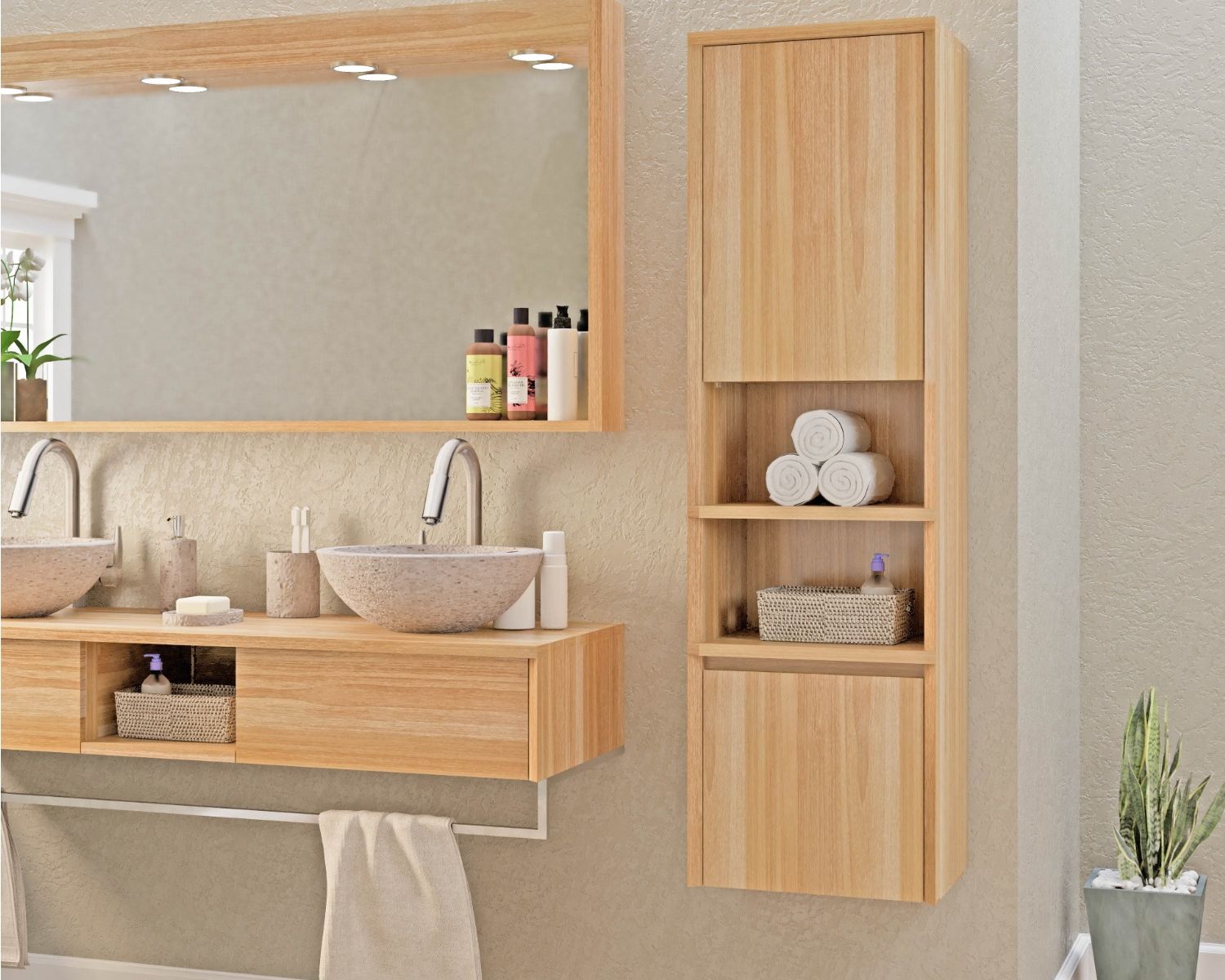 Mobile contenitore in teak "Tika" con anta, nicchie e cassetto