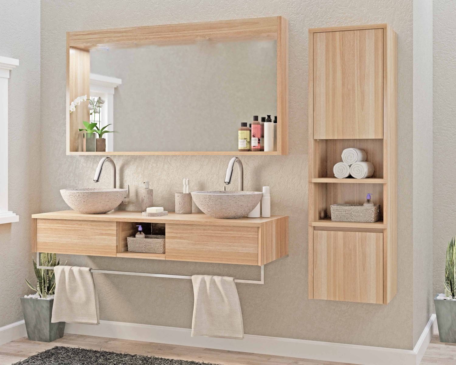 Specchio con cornice in teak da 140 cm con bordo