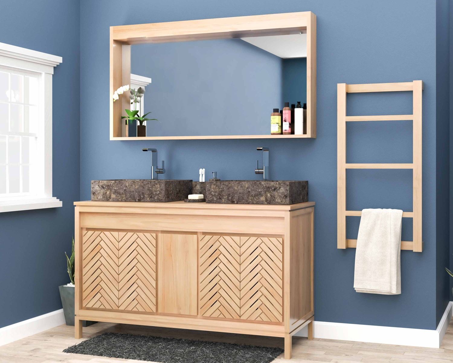 Specchio con cornice in teak da 140 cm con bordo