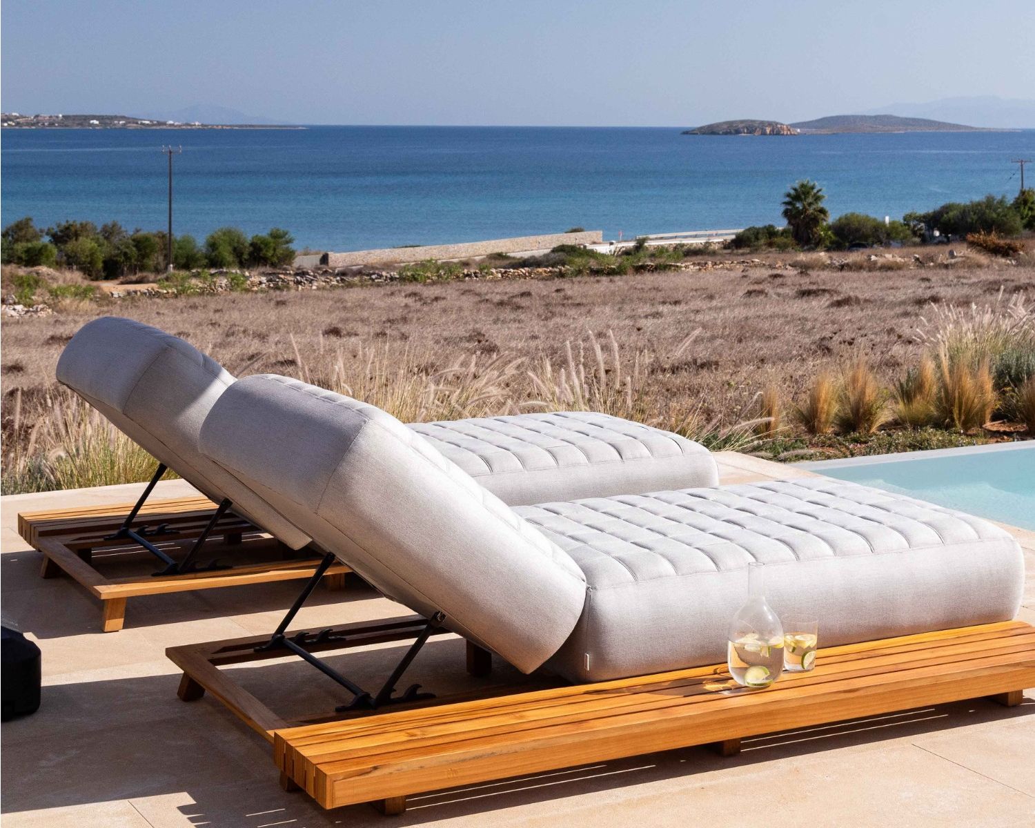 Lettino prendisole tessuto Sunbrella grigio chiaro "Lombok