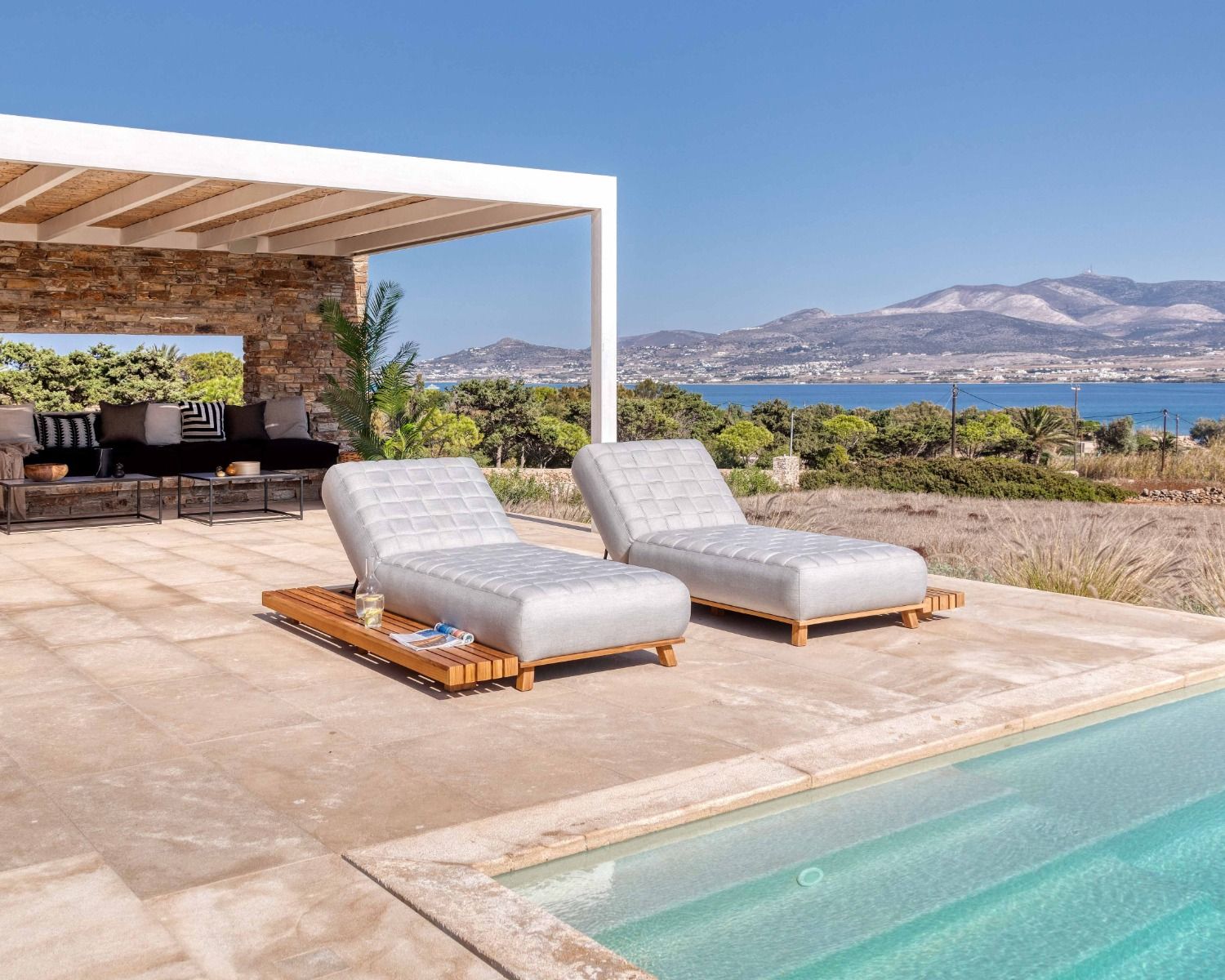 Lettino prendisole tessuto Sunbrella grigio chiaro "Lombok