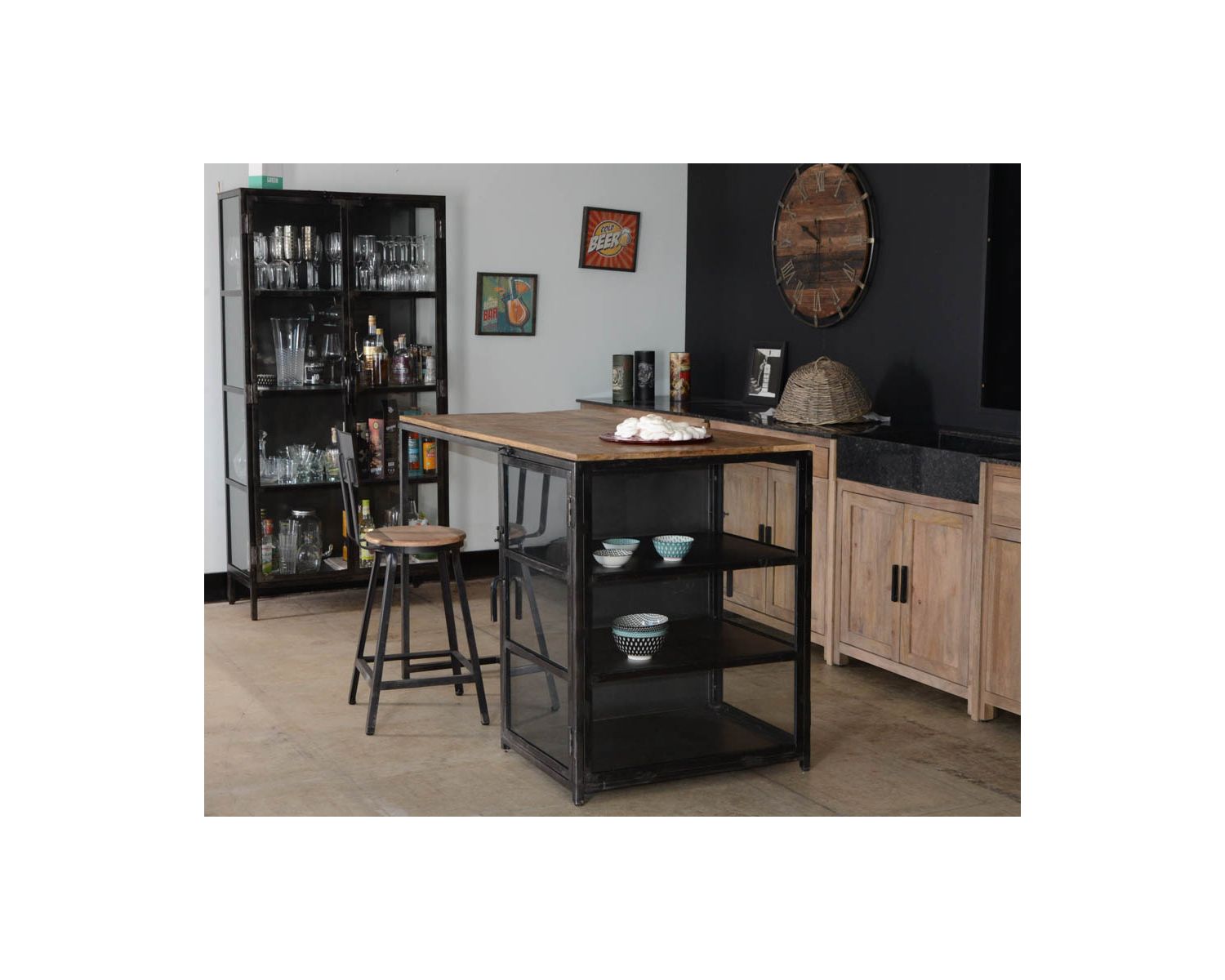 Isola da cucina in legno e metallo "Black Cook" 150 cm