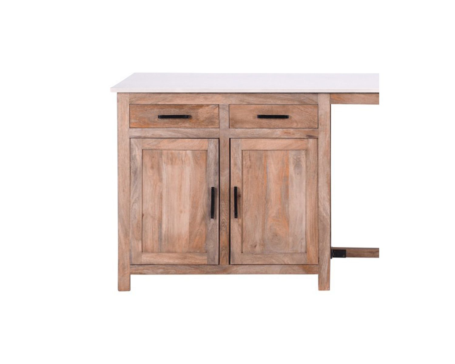 Isola centrale in legno e quarzo bianco con zona pranzo "Grand Chef