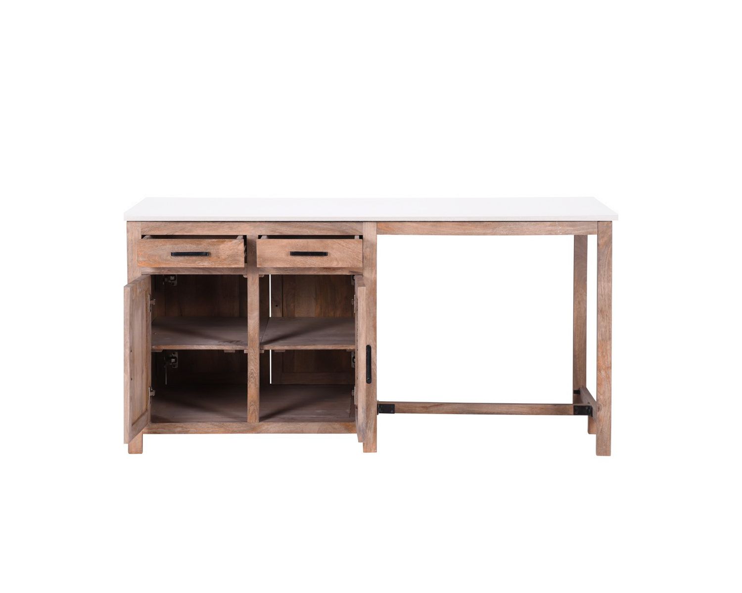 Isola centrale in legno e quarzo bianco con zona pranzo "Grand Chef