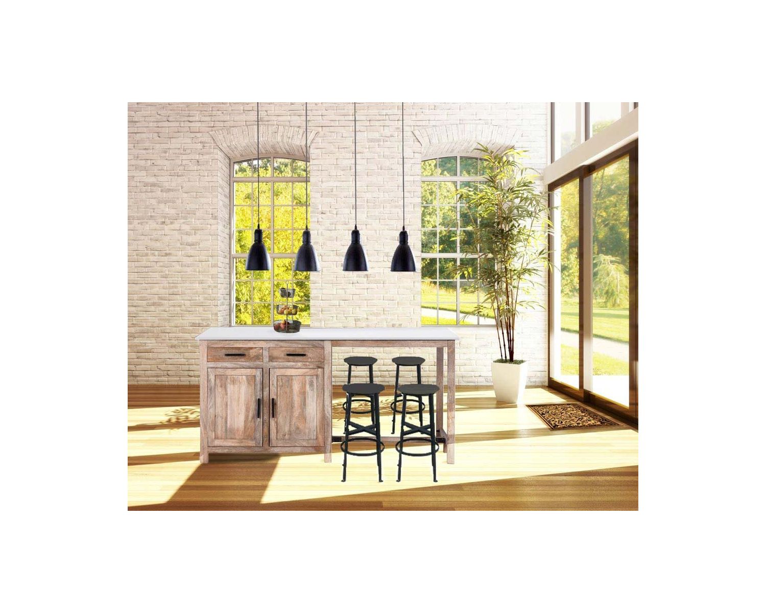 Isola centrale in legno e quarzo bianco con zona pranzo "Grand Chef