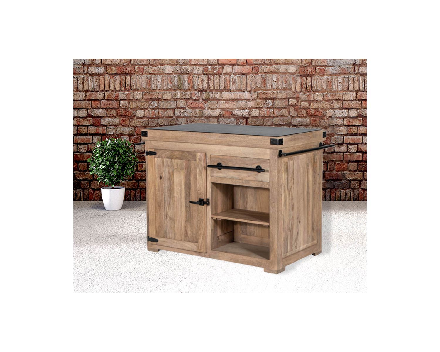Blocco cucina in legno massiccio "Grand Chef" 115cm piano in pietra