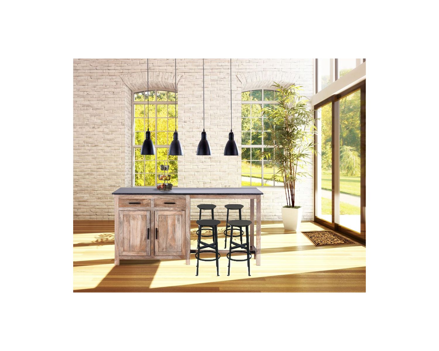 Isola centrale in mango e granito con zona pranzo "Grand Chef