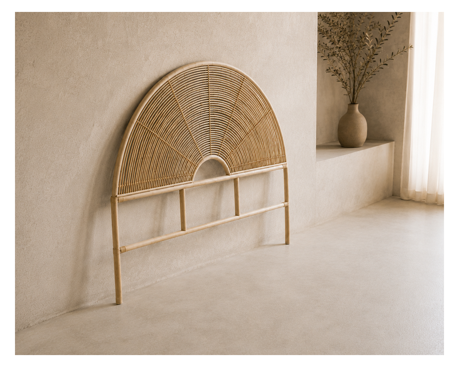Testata in stile etnico "Solira" in rattan, forma rotonda 160 cm