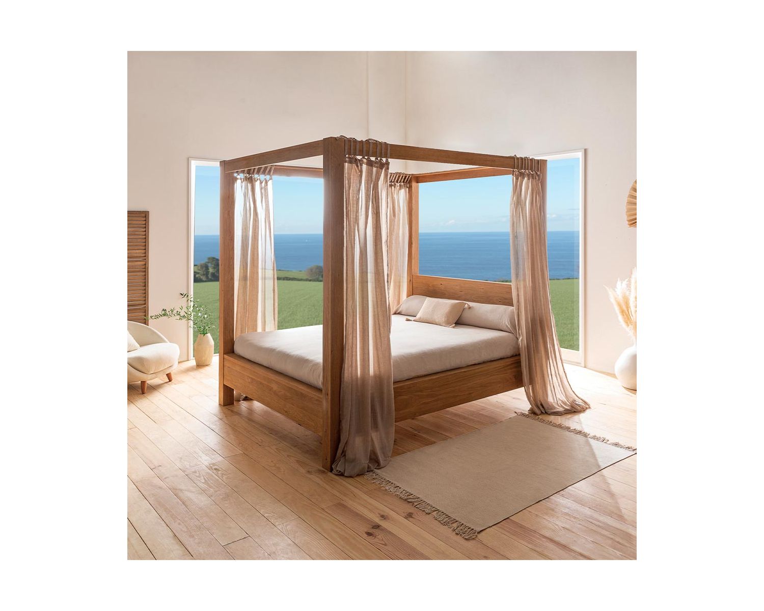 Letto a baldacchino "Kamaia" in rovere oliato per dormire 160x200 cm