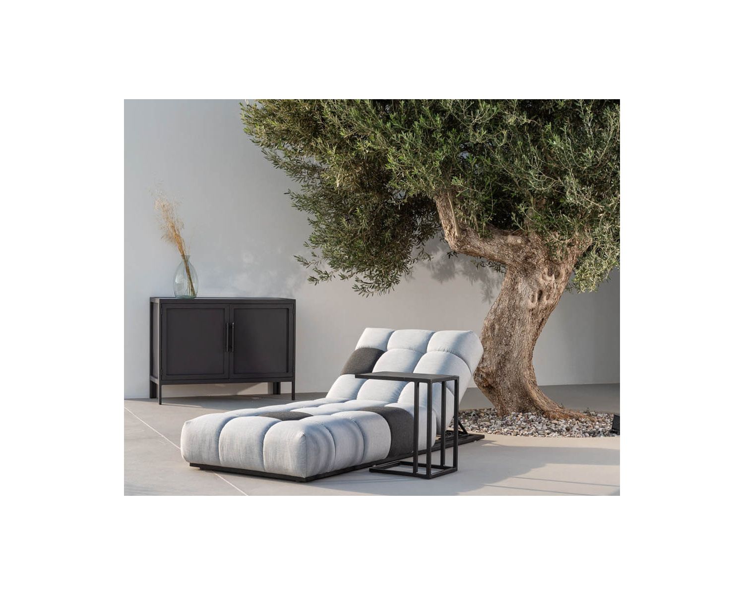 Lettino in tessuto Sunbrella grigio chiaro e scuro "Lazy Beach"