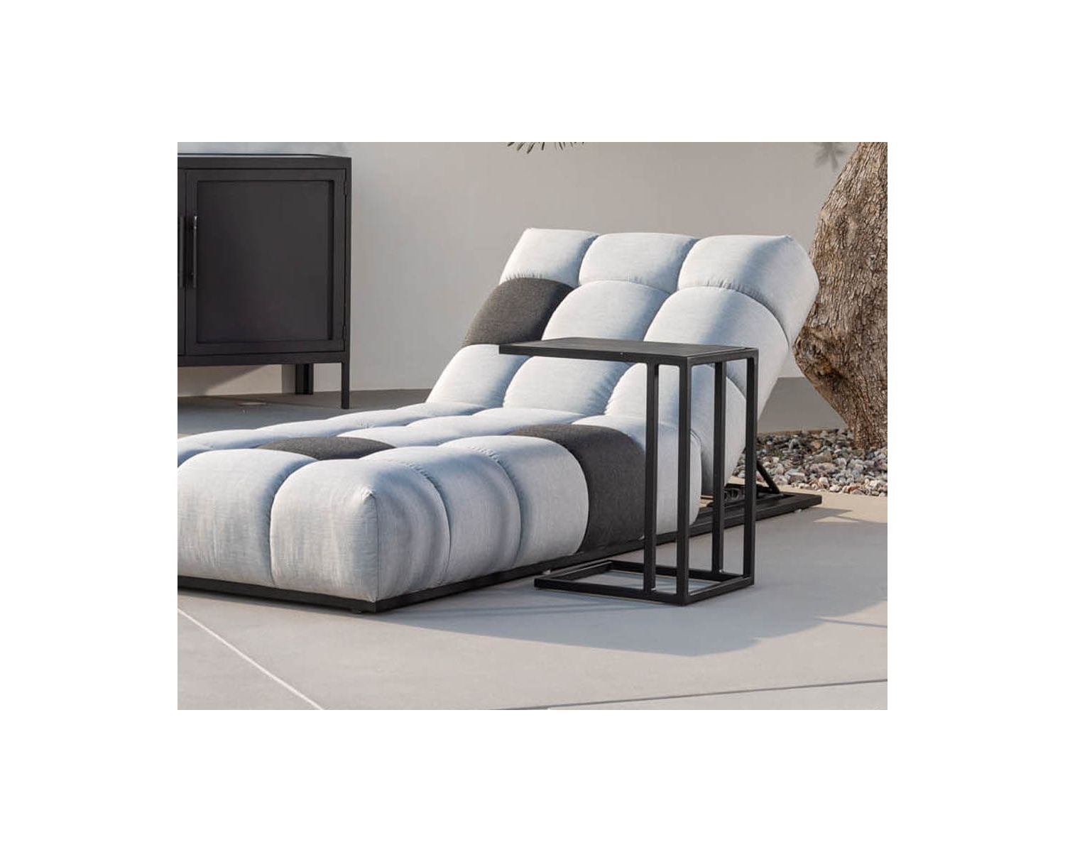 Lettino in tessuto Sunbrella grigio chiaro e scuro "Lazy Beach"