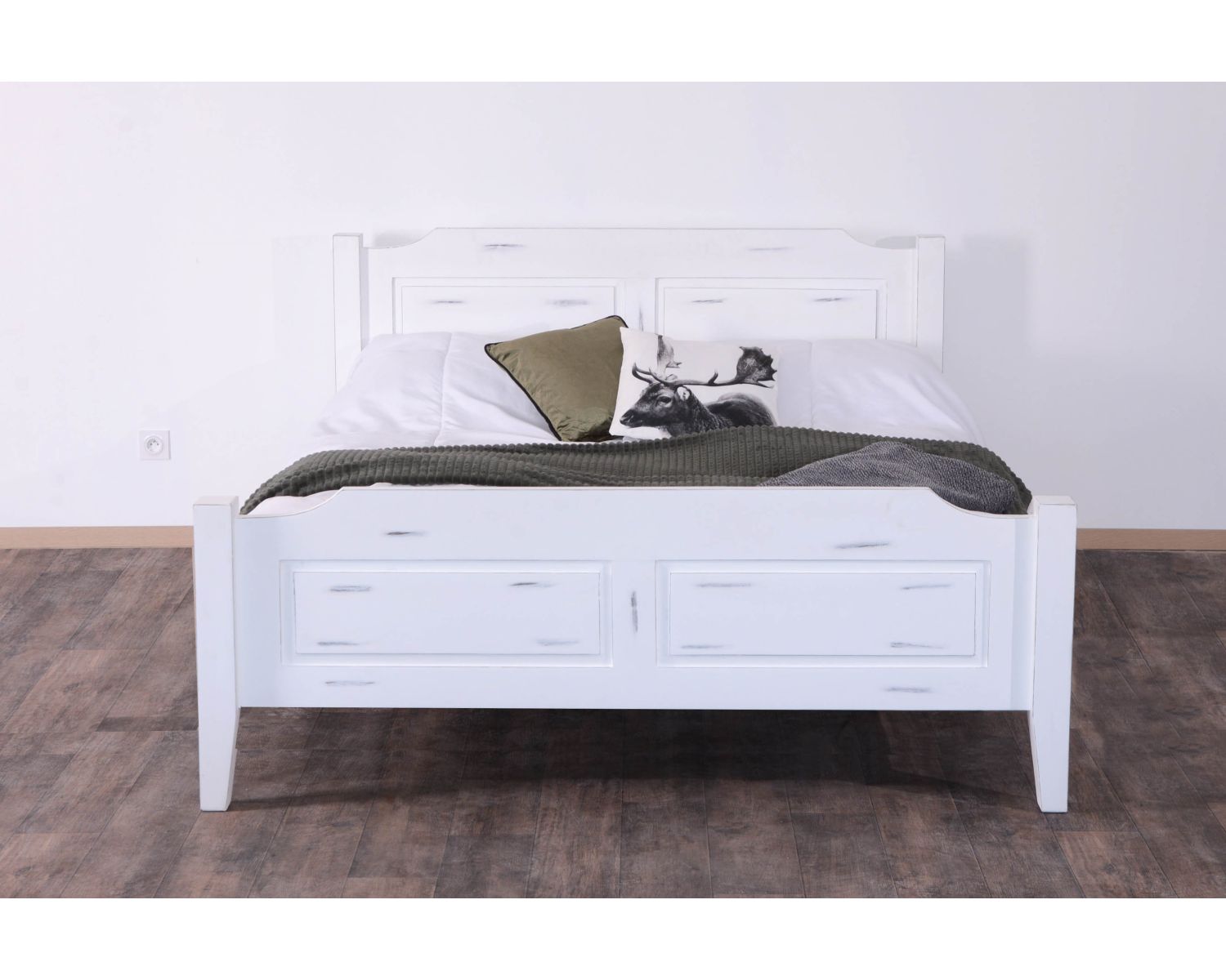 Letto di charme "Soléa" 160x200 in legno massiccio di mango verniciato con effetto invecchiato