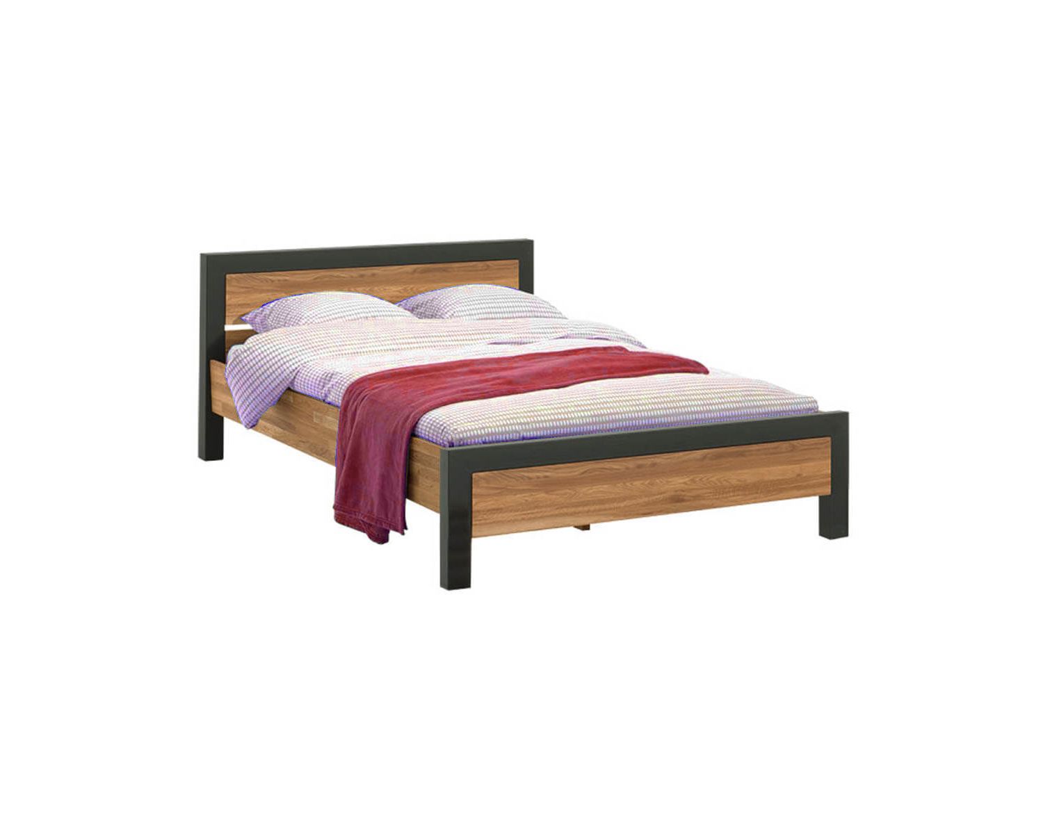 Letto industriale in metallo e rovere massiccio Queen Size 160x200 cm "Catania