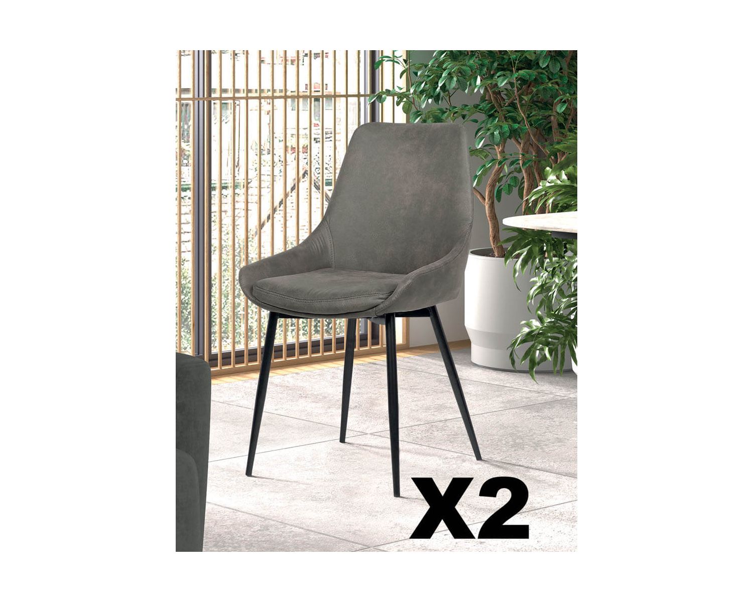 Set di 2 sedie contemporanee "Malo" in tessuto microfibra grigio