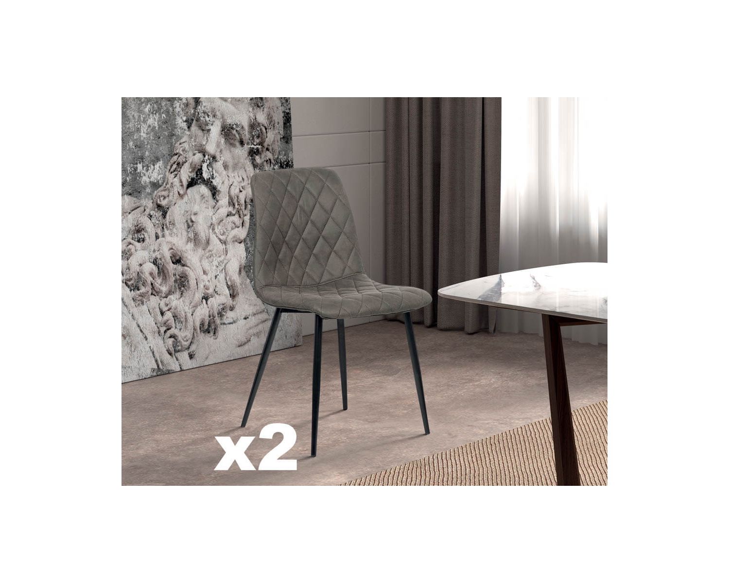 Set di 2 sedie imbottite in microfibra grigia "Miro" con gambe in metallo nero