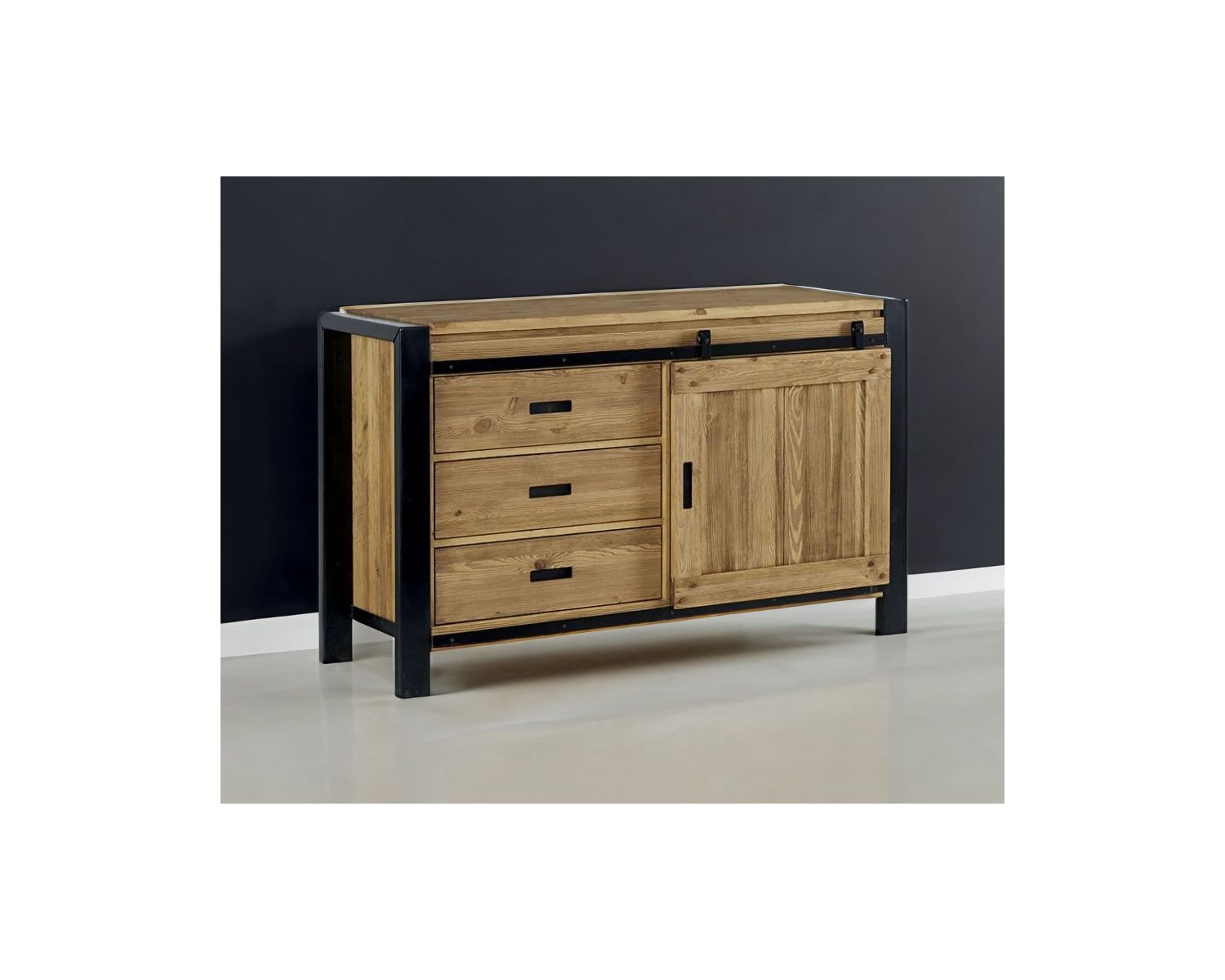 Credenza industriale "Lugano" a 3 cassetti con anta scorrevole