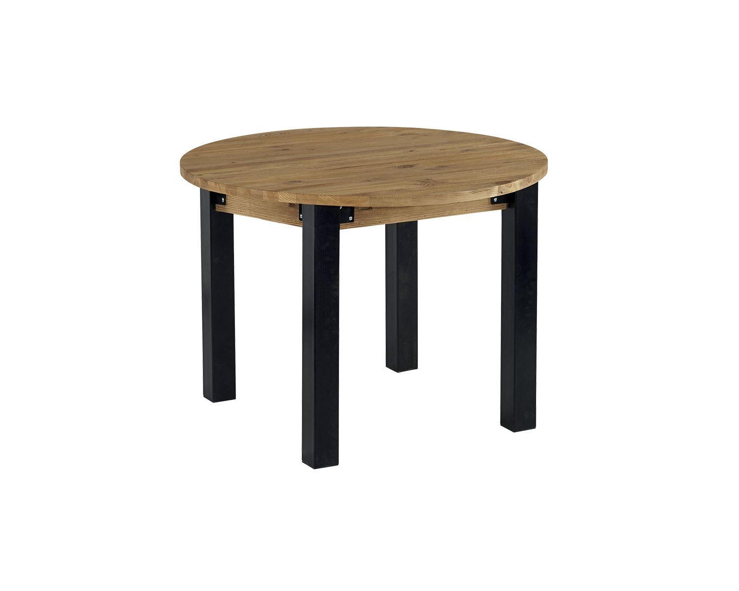 Tavolo rotondo "Lugano" in pino massiccio con gambe in metallo nero