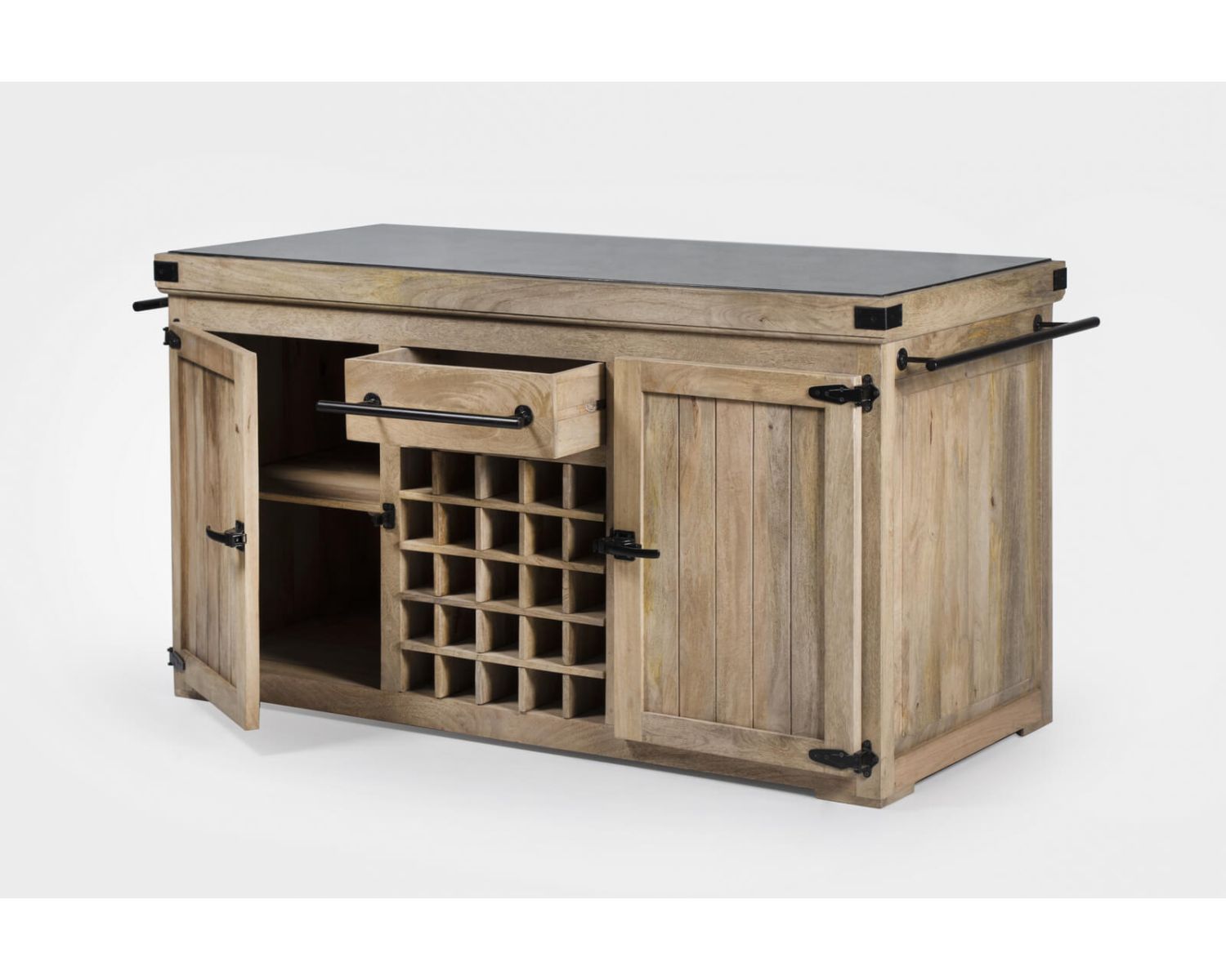 Blocco cucina grande in legno massiccio "Grand Chef" con piano in pietra 165 cm