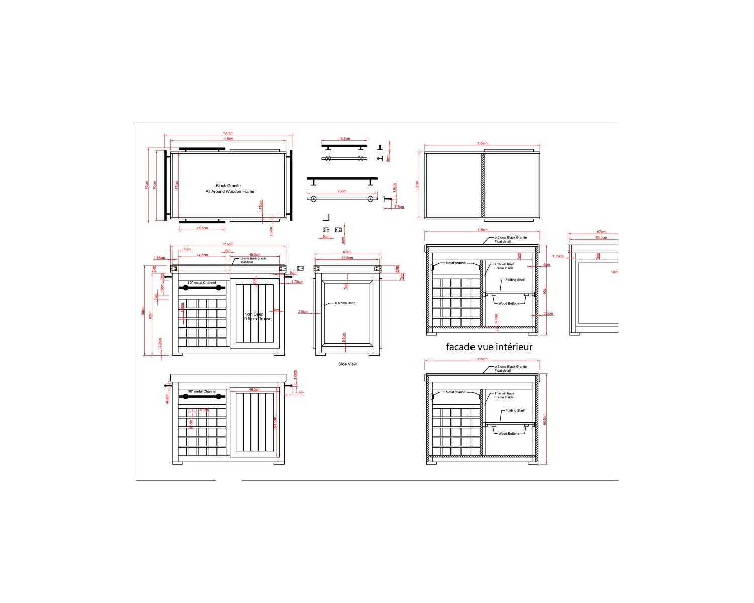 Blocco cucina in legno massiccio "Grand Chef" 115cm piano in pietra