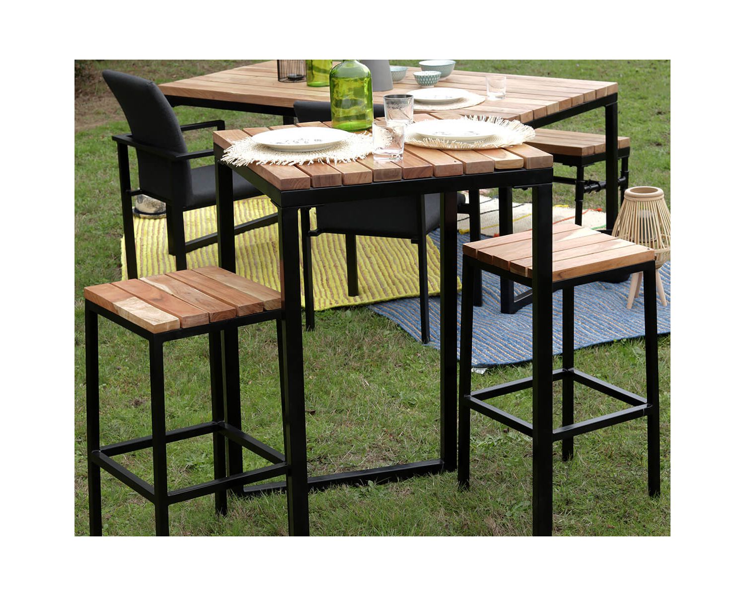 Sgabello da bar "Garden" in metallo e legno esotico