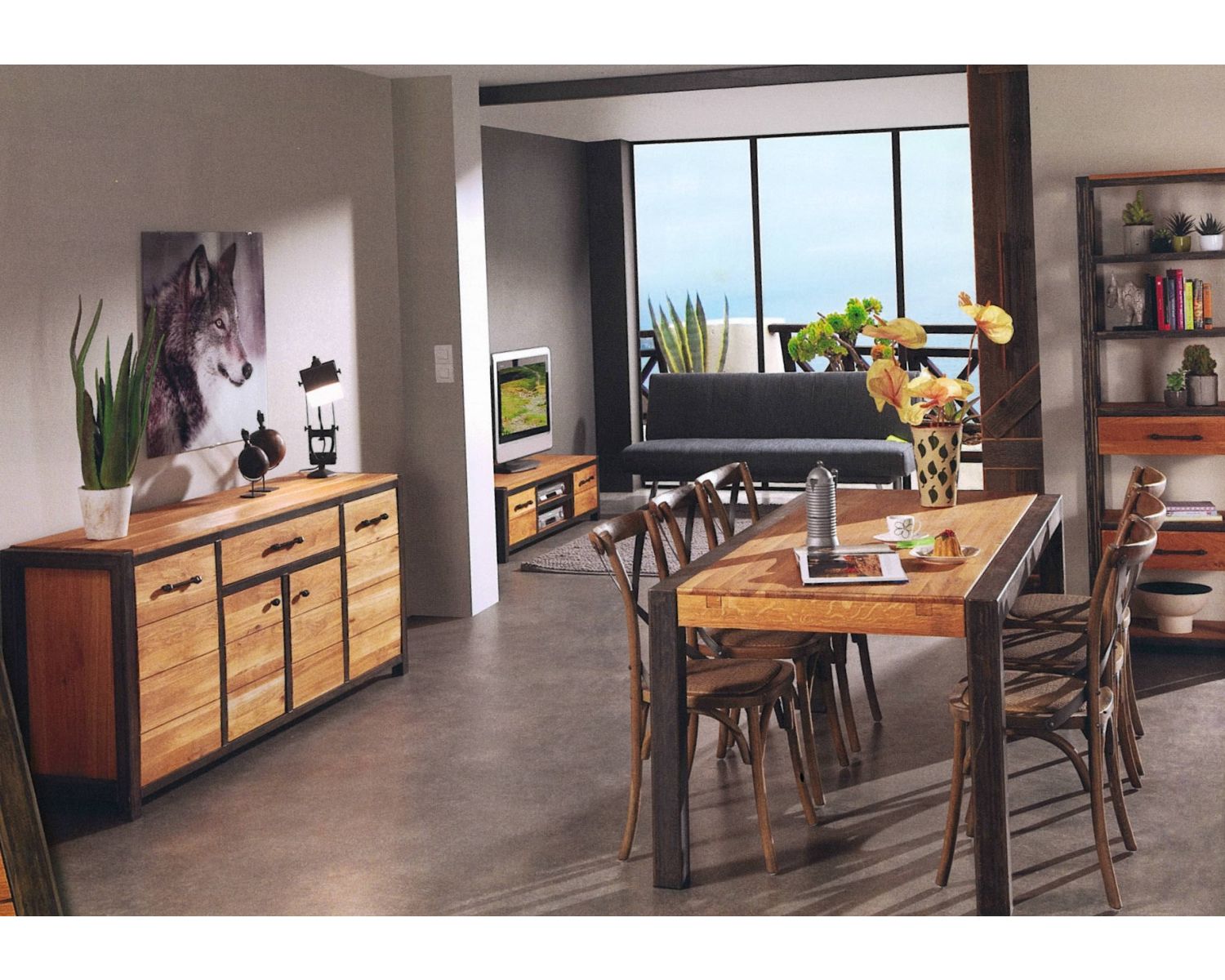 Porta TV "Manufacture" in rovere e metallo