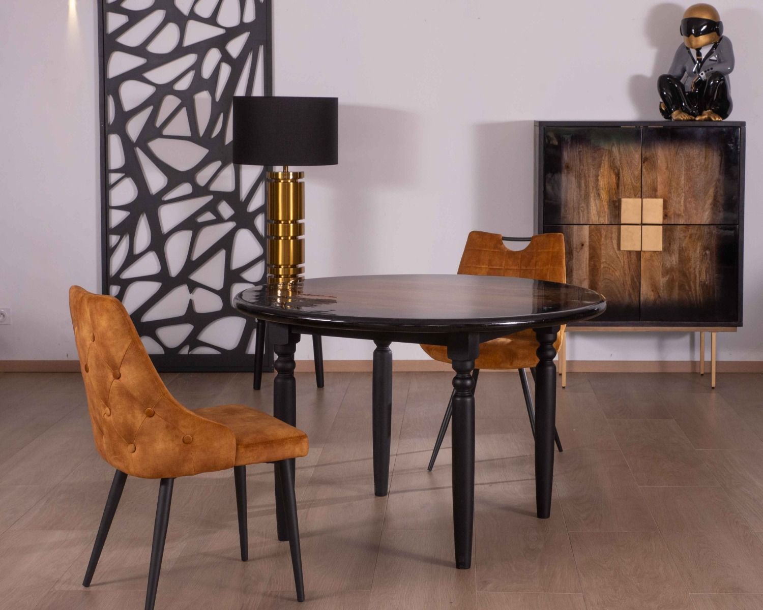 Tavolo da pranzo rotondo in legno laccato "Pop Vintage" bicolore 120 cm