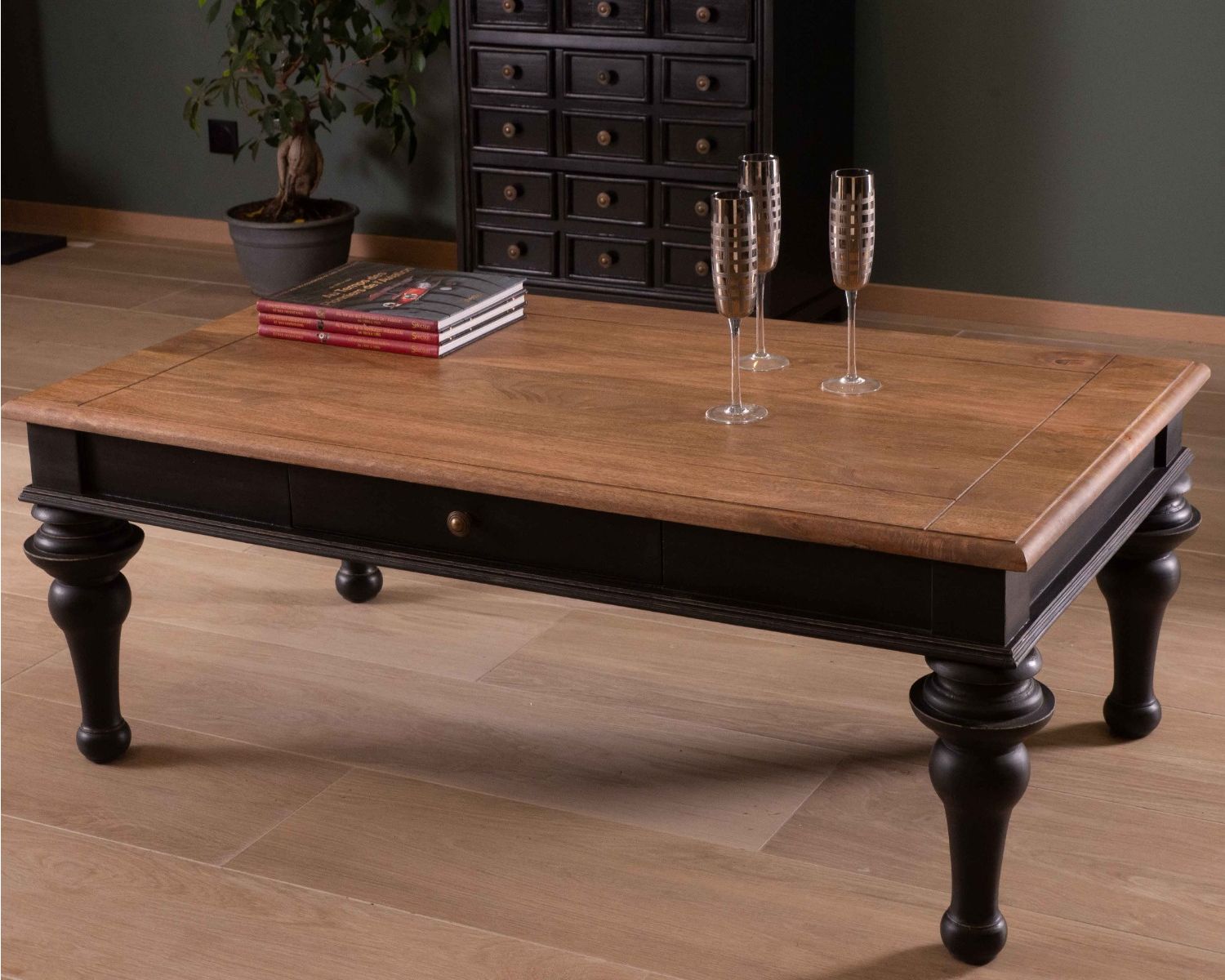 Tavolino rettangolare bicolore "Legacy" in stile neoclassico elegante