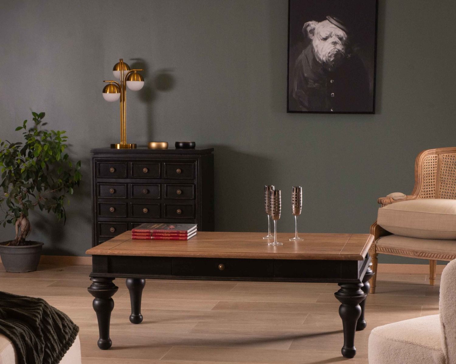 Tavolino rettangolare bicolore "Legacy" in stile neoclassico elegante