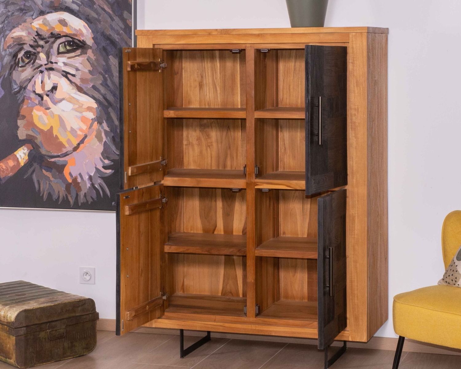 Credenza a 4 ante "Trend" in teak naturale e nero di recupero