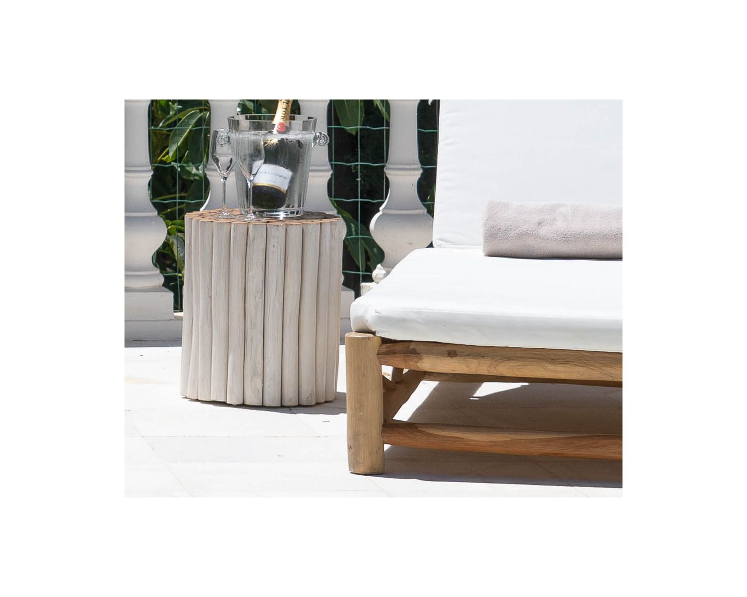 Tavolino in stile etnico "Sumatra" in rami e legno di teak bianco