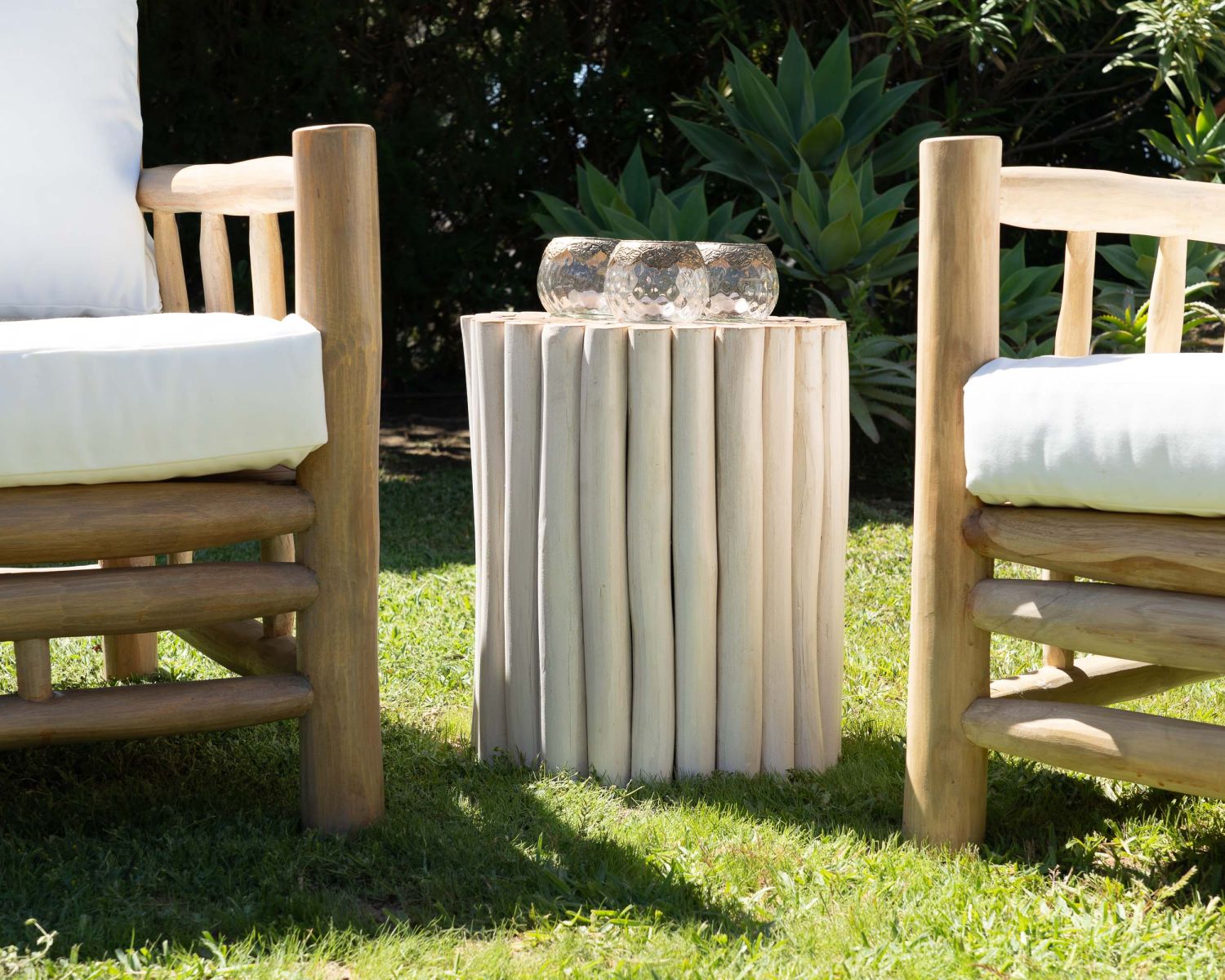 Tavolino in stile etnico "Sumatra" in rami e legno di teak bianco