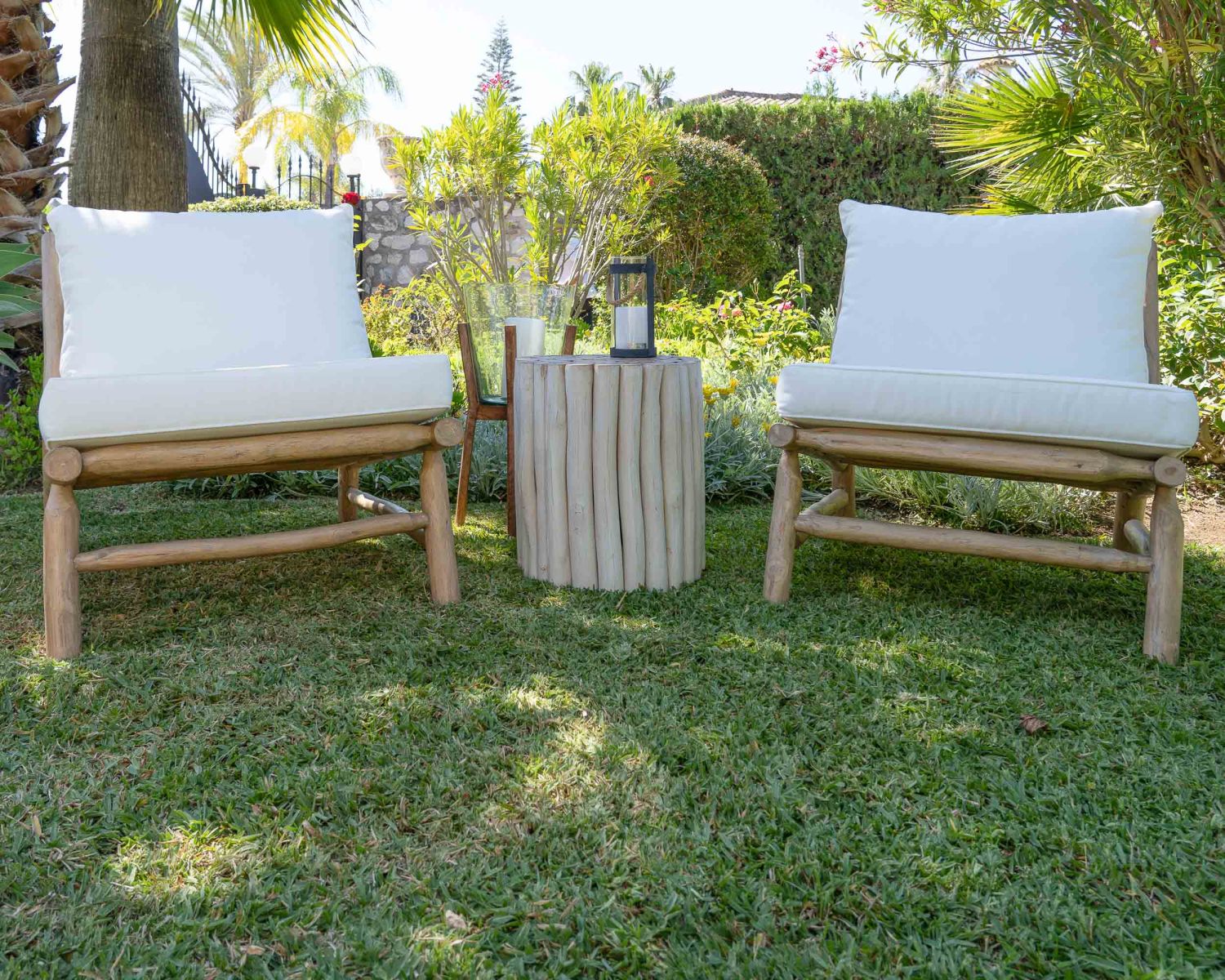 Tavolino in stile etnico "Sumatra" in rami e legno di teak bianco