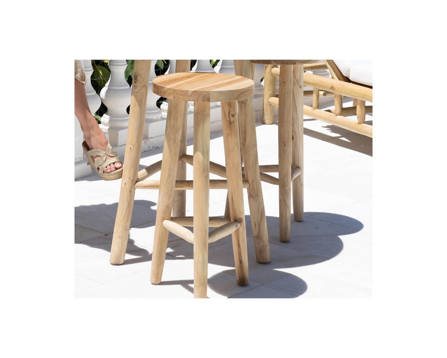 Sgabello etnico "Sumatra" da 75 cm in rami di teak