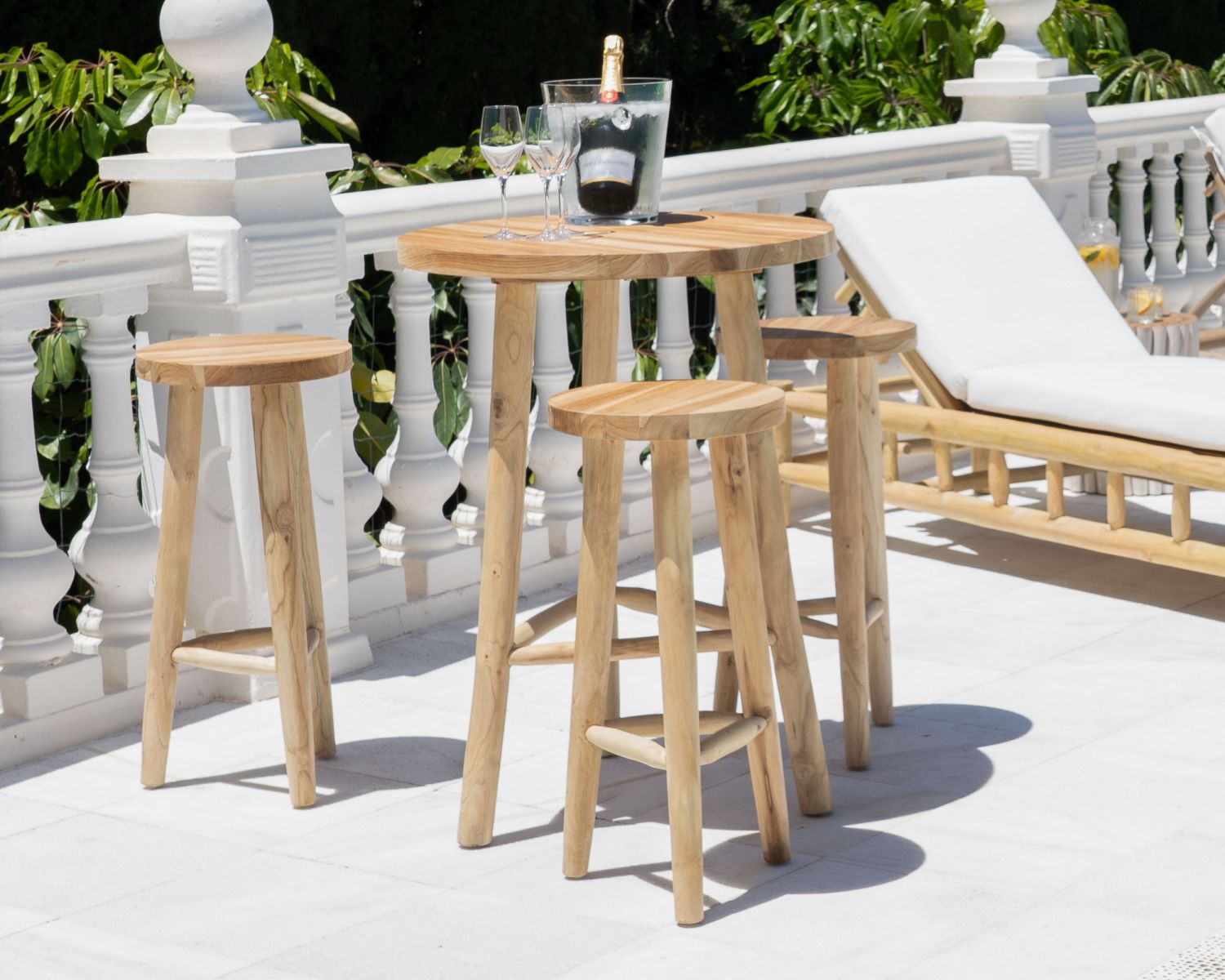 Tavolino rotondo in teak 80 cm in stile etnico "Sumatra