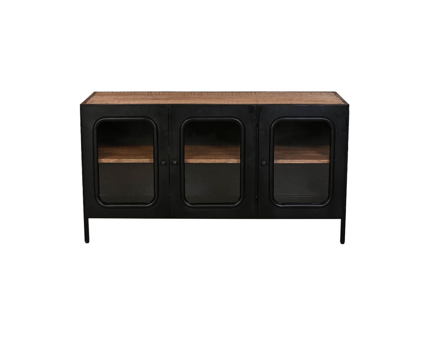 Mobile da bagno in metallo nero "Atelier Kraft" in legno massiccio e vetro