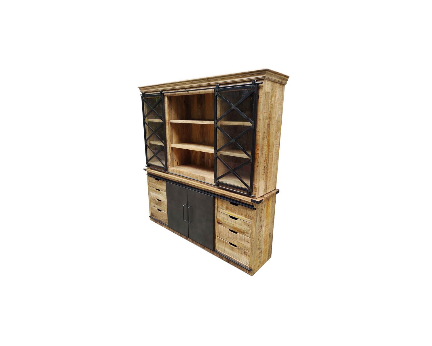 Armadio industriale per porcellane in metallo e legno "Caractère" con ante scorrevoli da 2 m