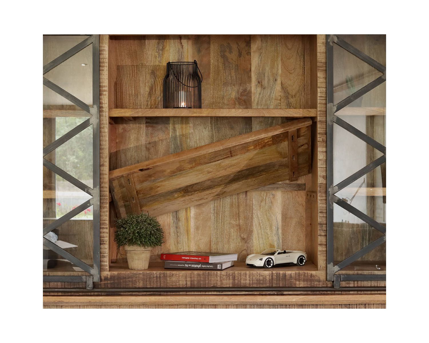 Armadio industriale per porcellane in metallo e legno "Caractère" con ante scorrevoli da 2 m