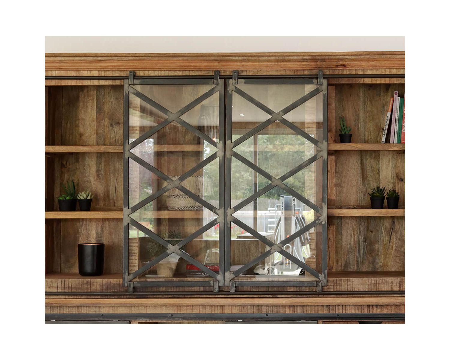 Armadio industriale per porcellane in metallo e legno "Caractère" con ante scorrevoli da 2 m