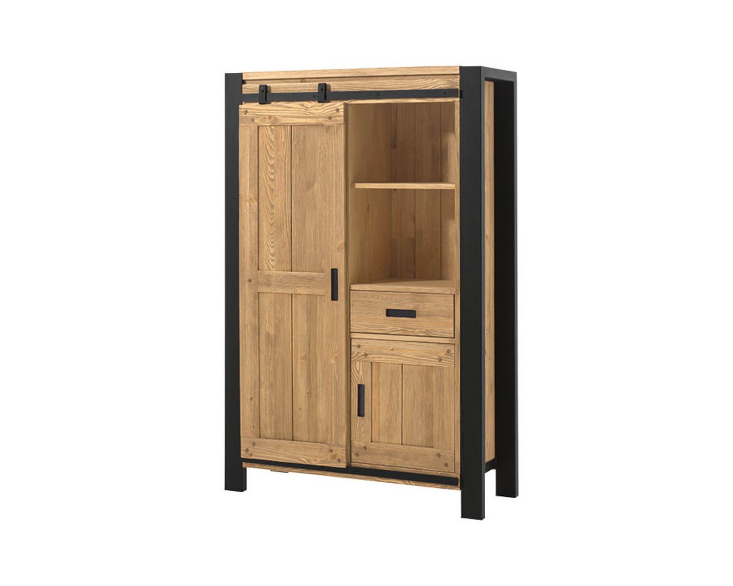 Credenza industriale alta "Lugano" in pino massiccio e metallo