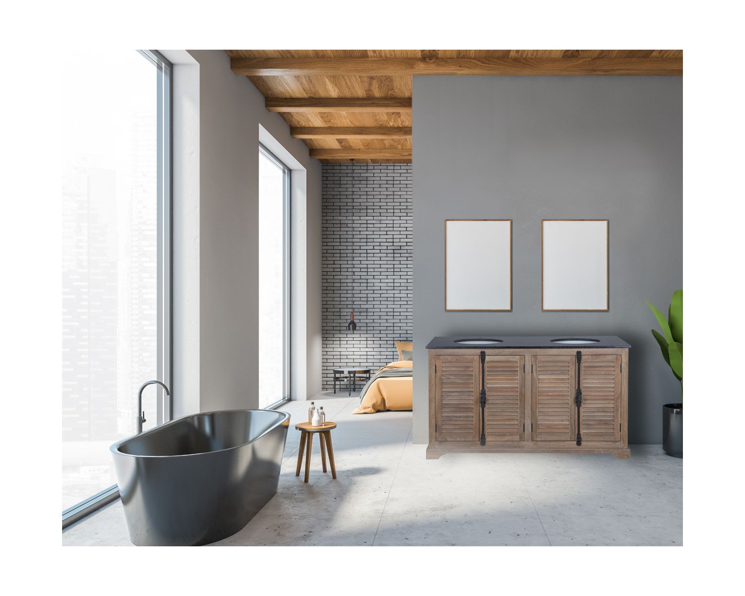 Mobiletto da bagno "Persienne" 150 cm con bulloni in cremonese e maniglie in marmo