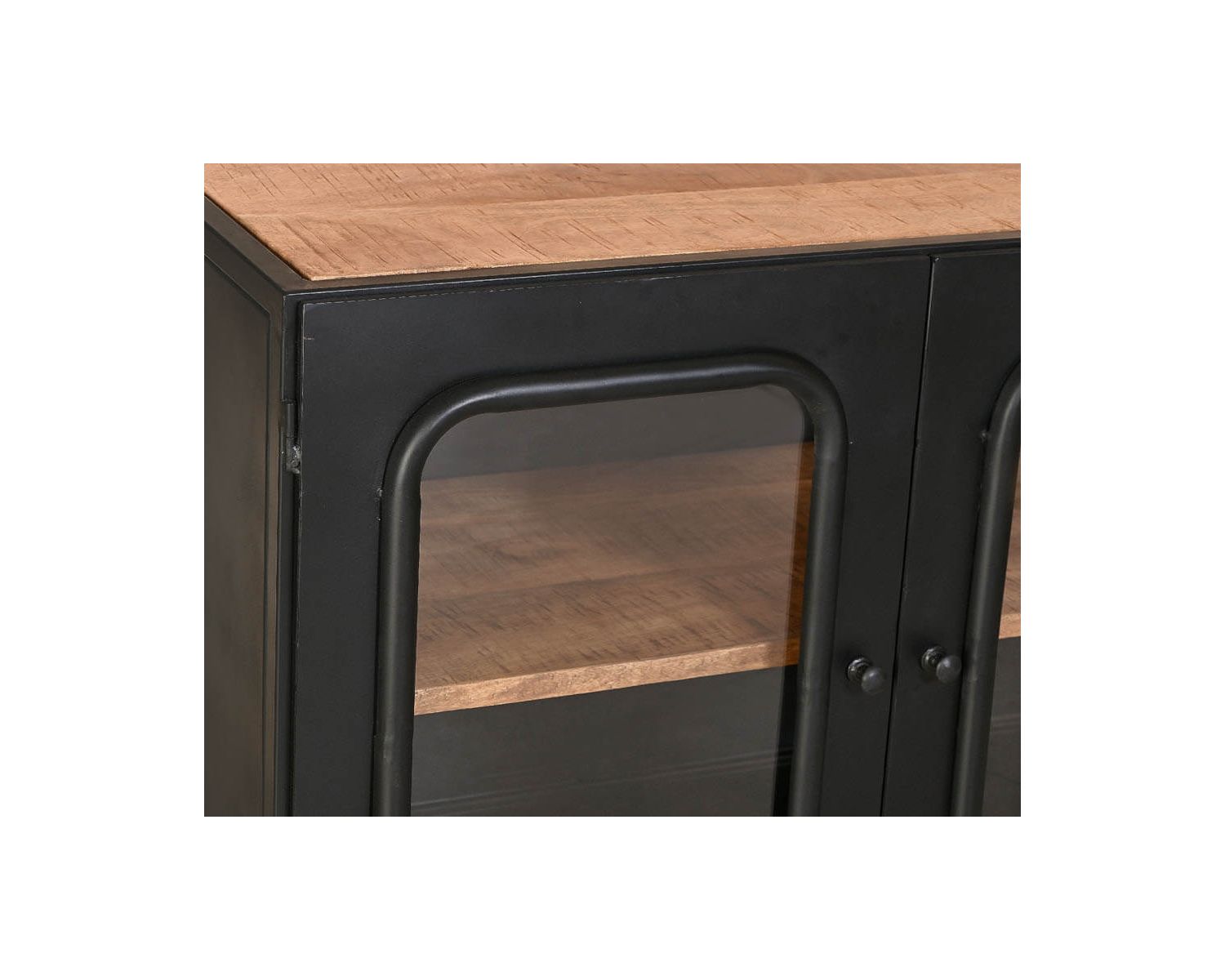 Mobile da bagno in metallo nero "Atelier Kraft" in legno massiccio e vetro