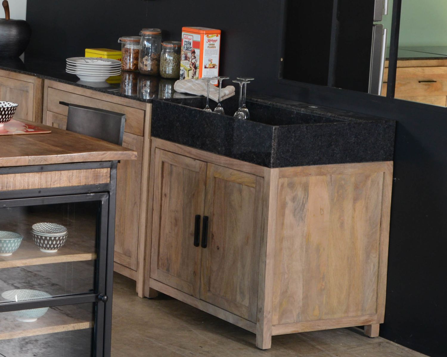 Lavello in legno massiccio "Grand Chef" a 2 ante senza lavabo